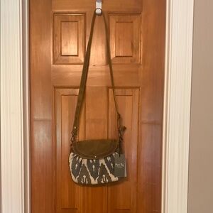 Myra Bag Brown and Blue Crossbody Bag with Woodland Design